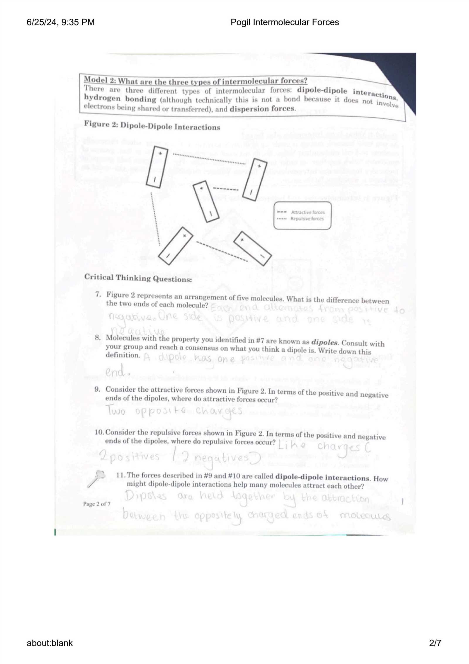 pogil intermolecular forces answer key