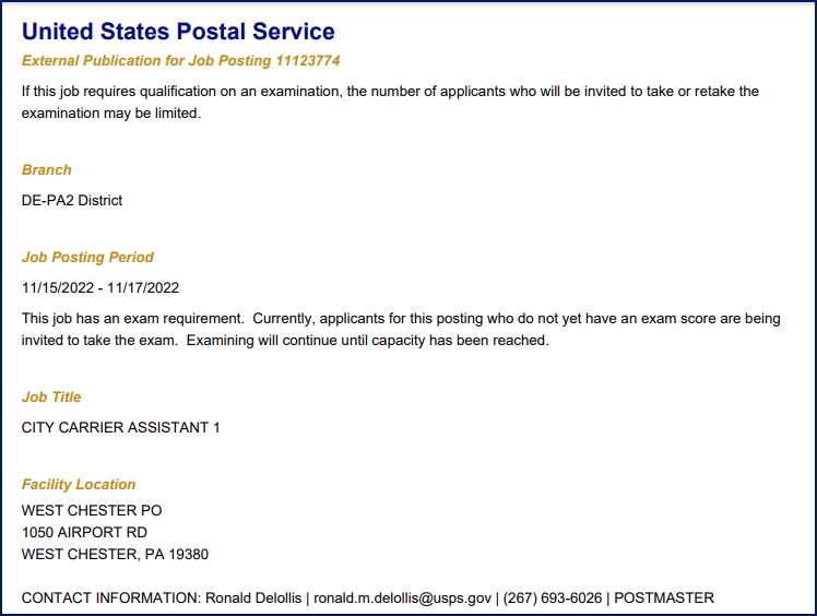 postal exam scores