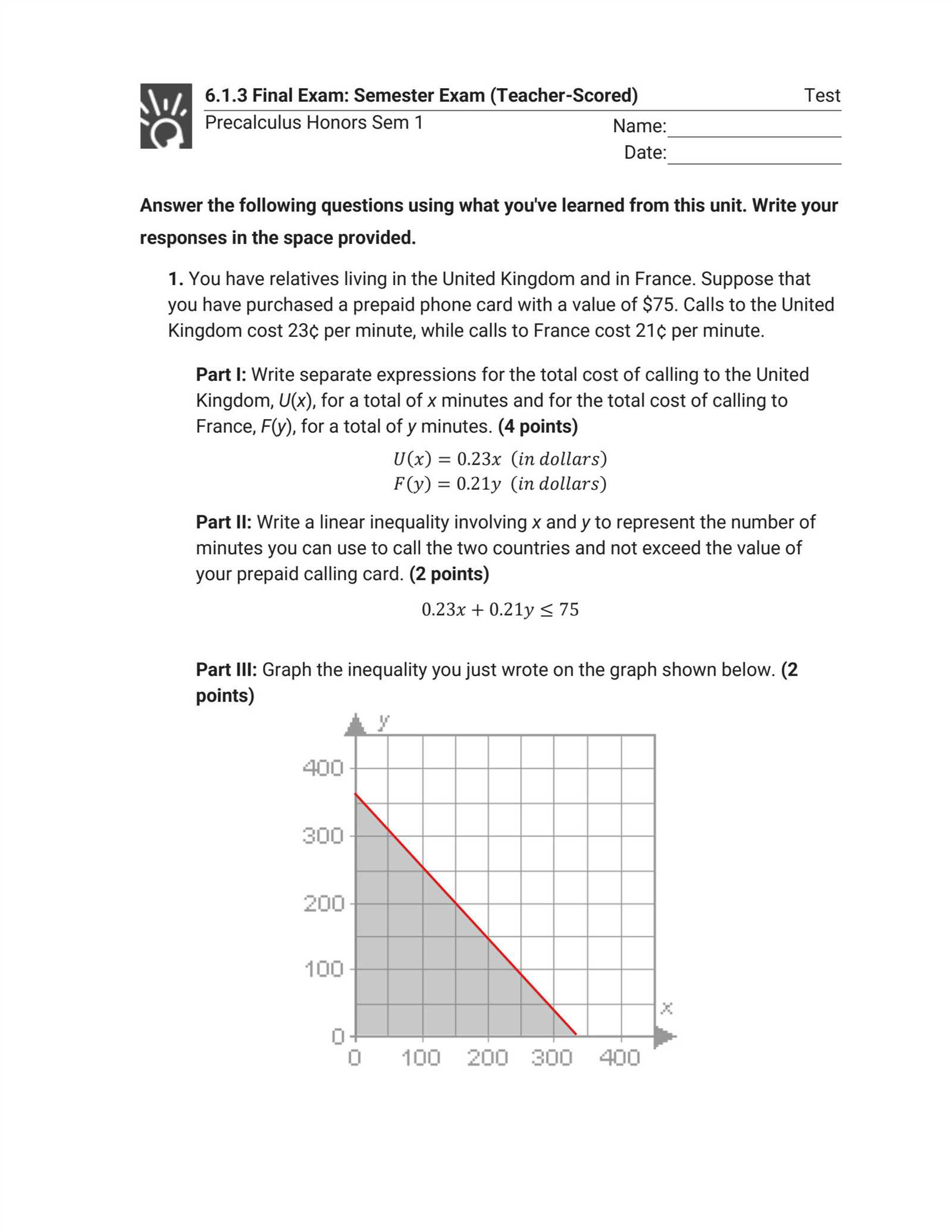 precalculus semester 1 final exam review answers