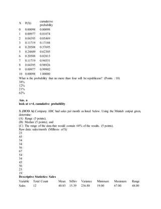 probability and statistics final exam answers