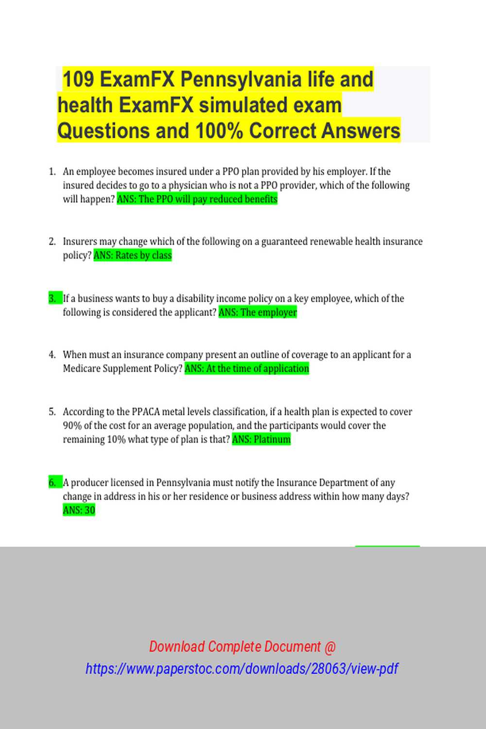 prophecy health exam answers