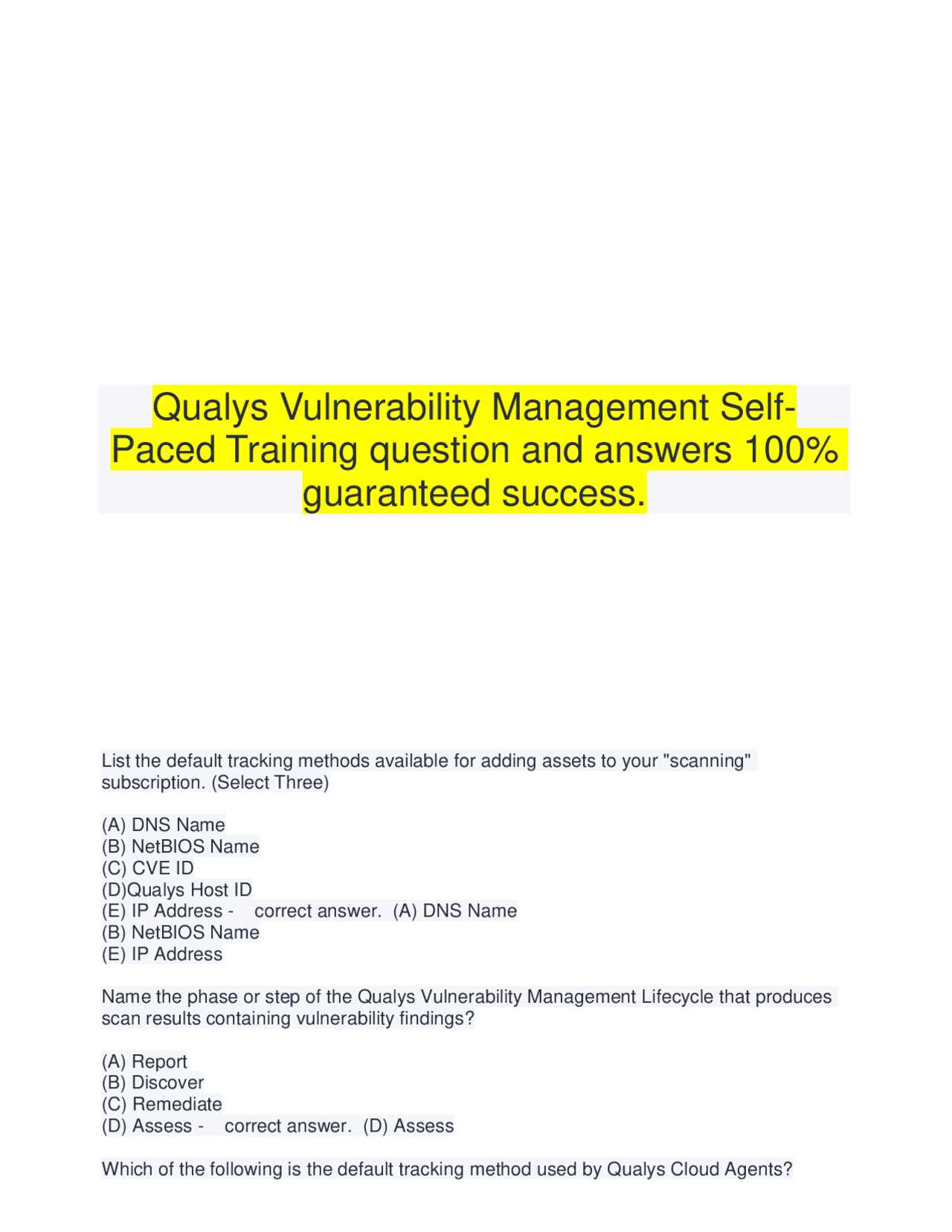 qualys vulnerability management exam answers