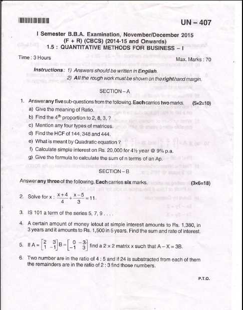 quantitative methods exam questions and answers