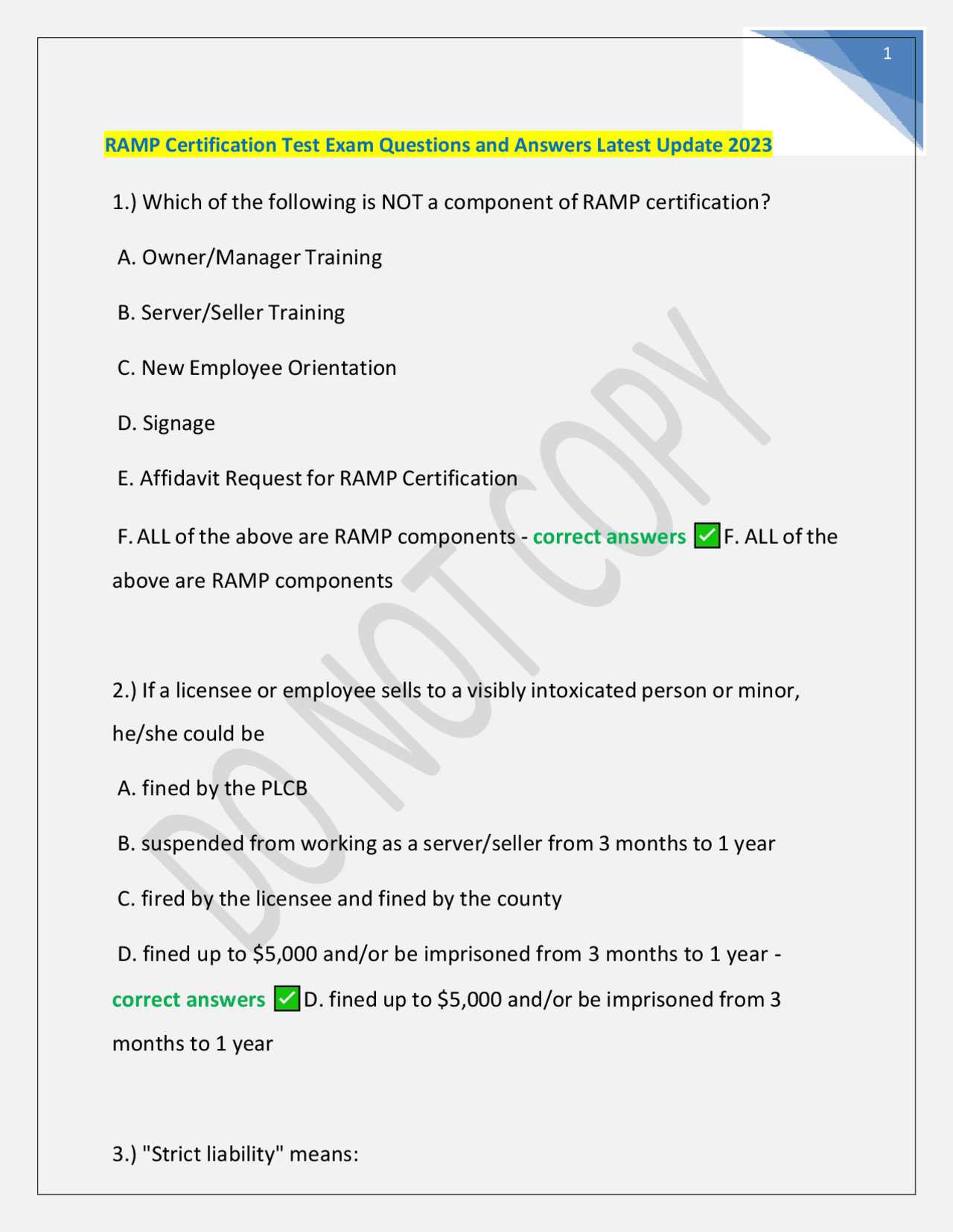 ramp certification final exam pa ramp test answers