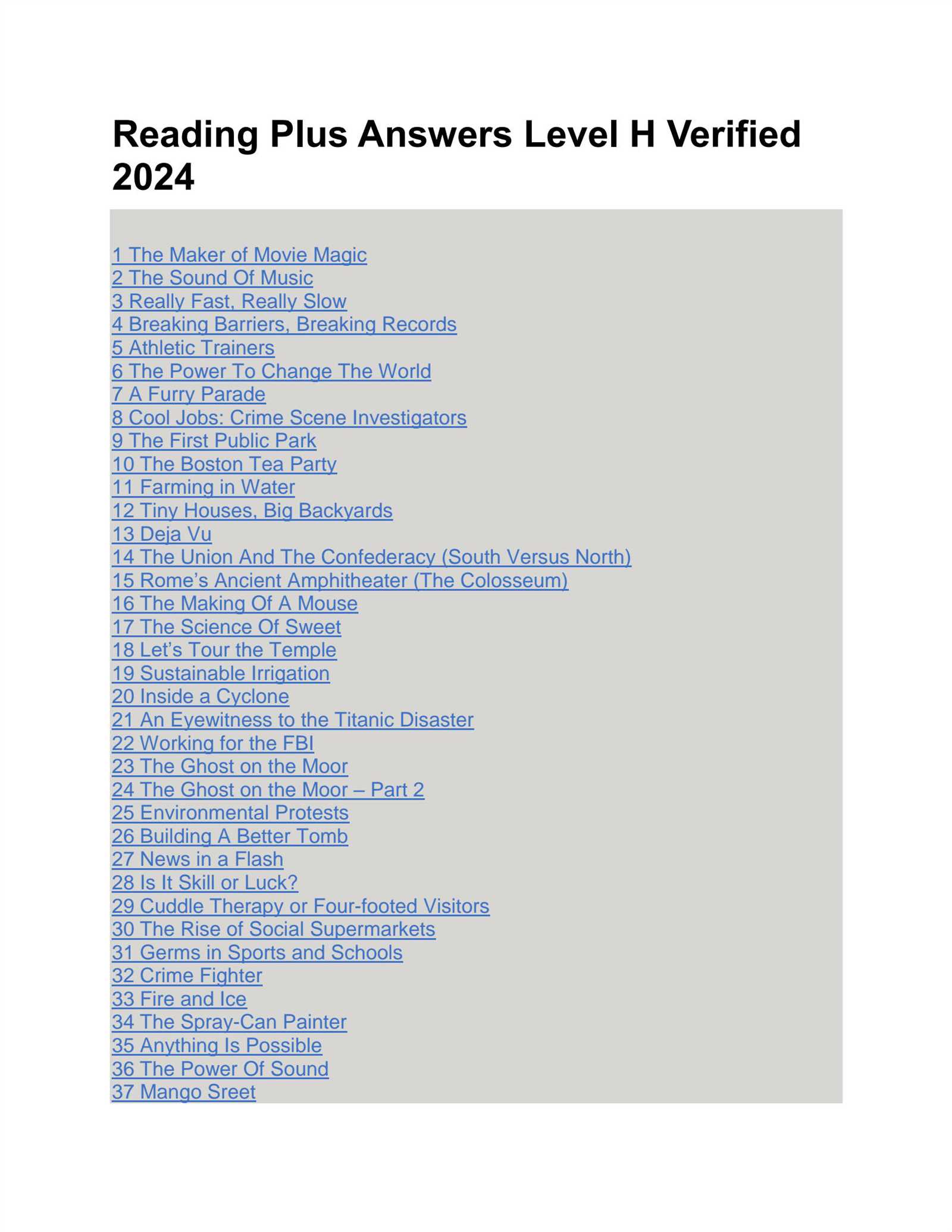 reading plus answers level e