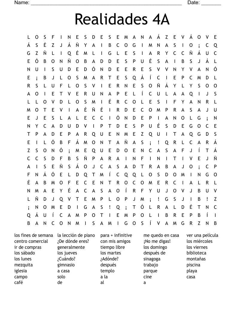 realidades 2 capitulo 4b crossword answers page 89