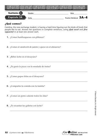 realidades workbook 3 answer key