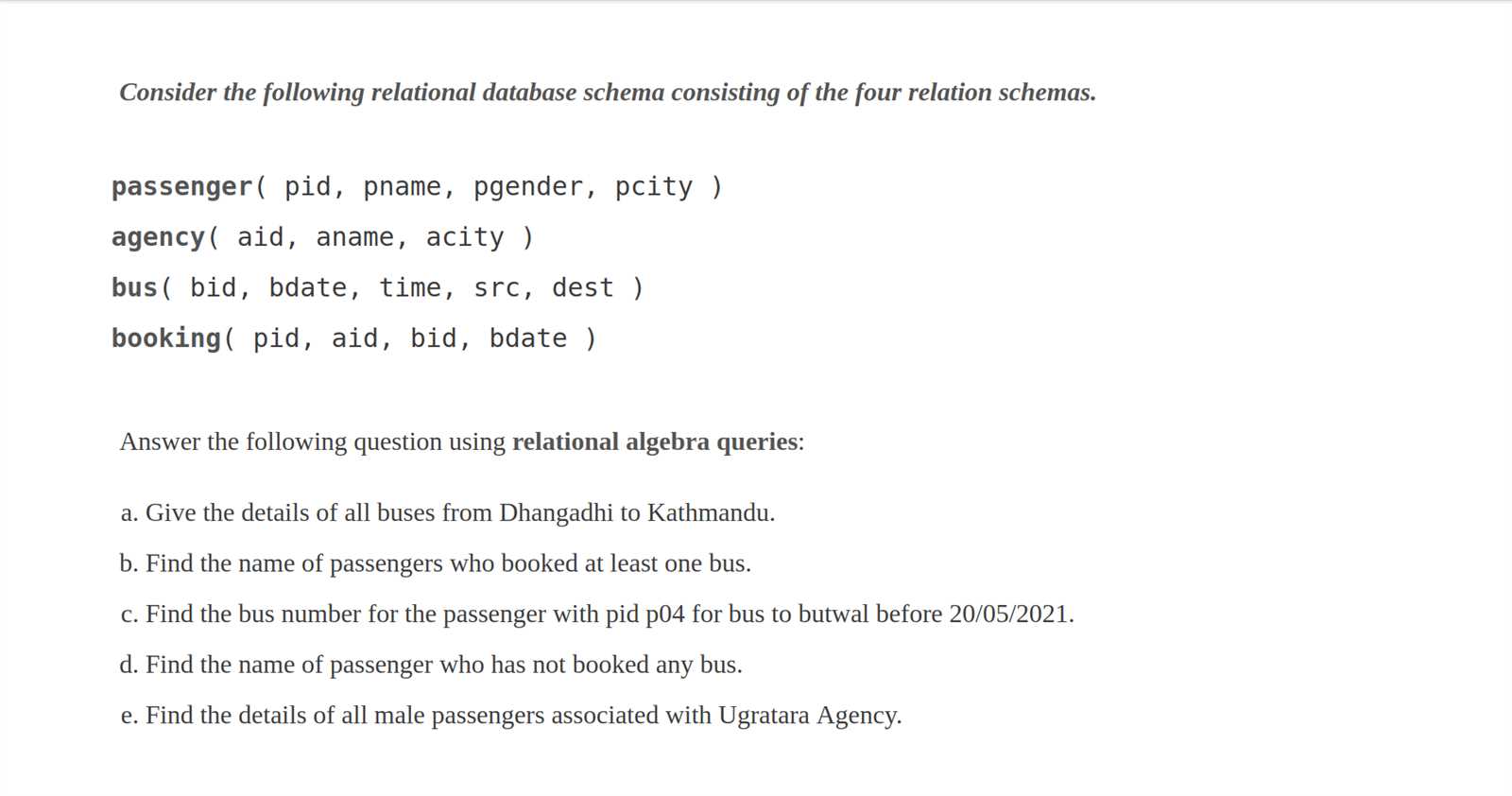 relational algebra exam questions and answers