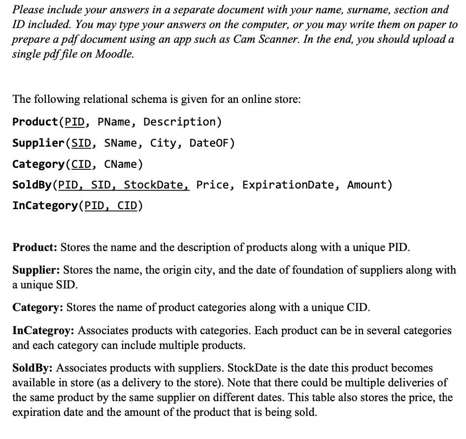 relational algebra exam questions and answers