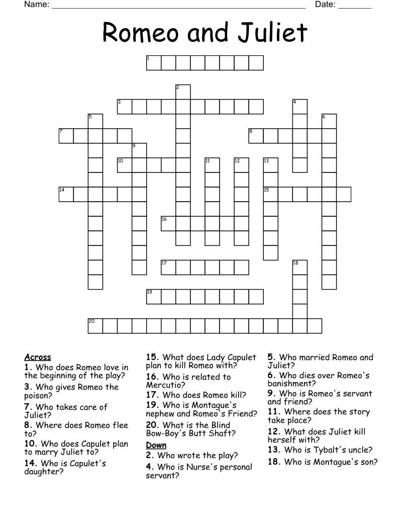 romeo and juliet crossword puzzle answers