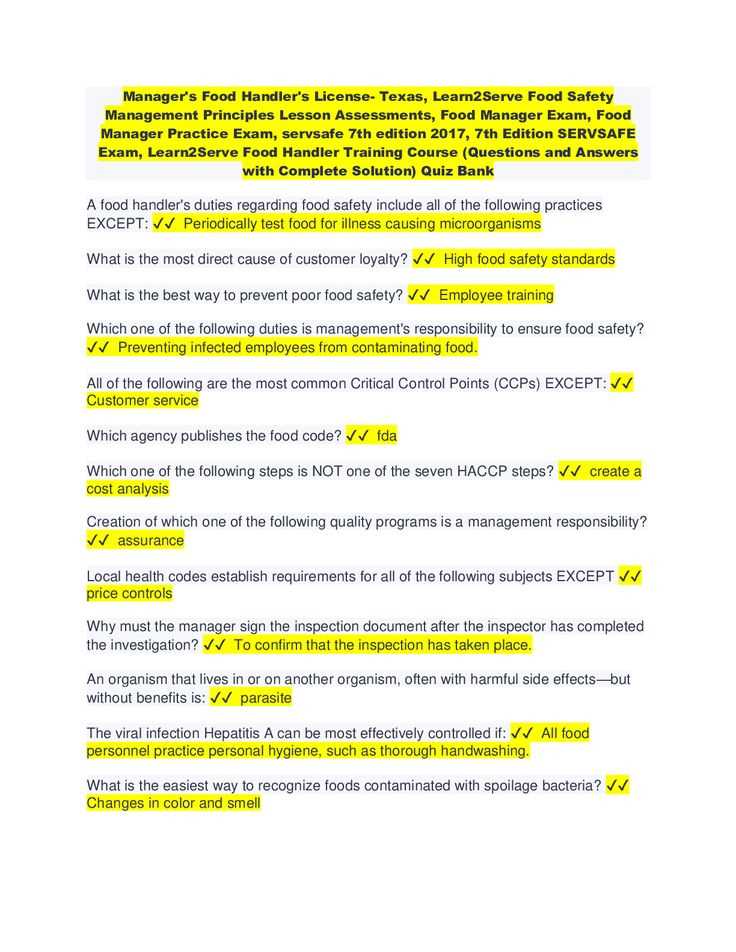 safe food handling course final exam answers