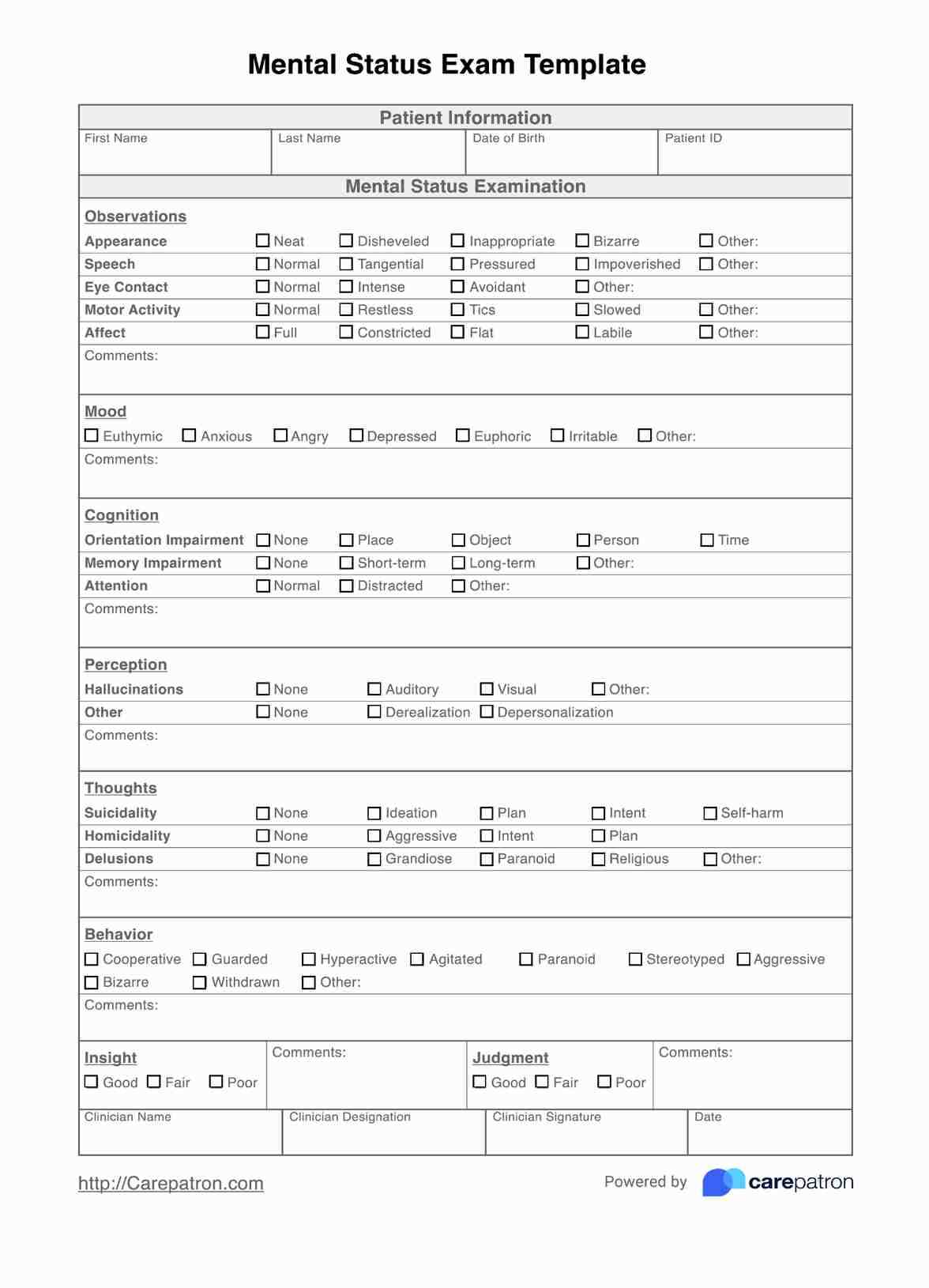 sample mental status exam report