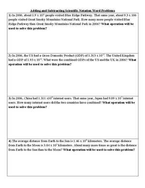 scientific notation word problems worksheet with answers