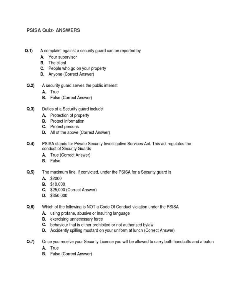 security guard exam answers nevada