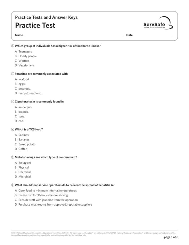 servsafe practice exam answer key