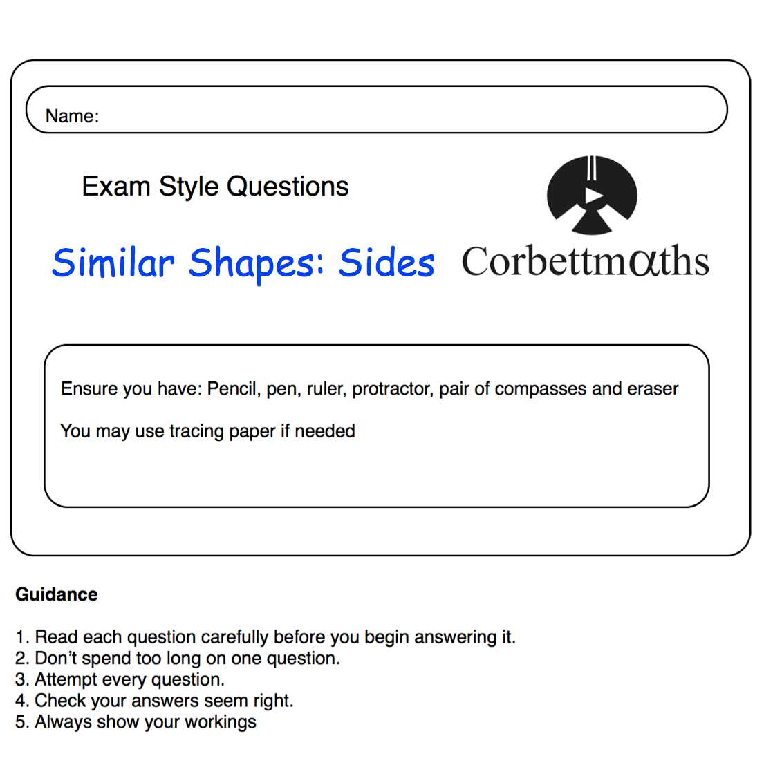 similar shapes exam questions answers