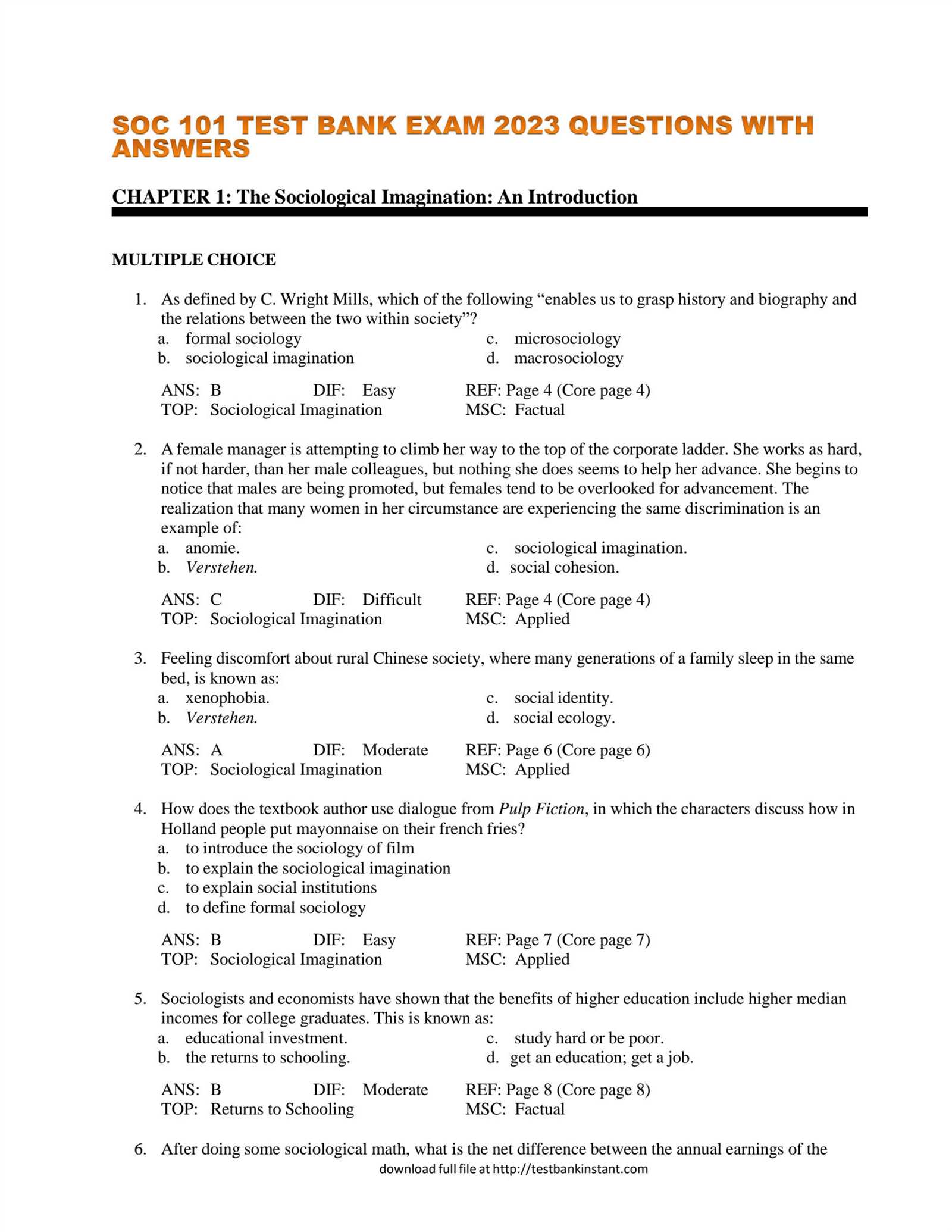 sociology 101 exam 2 answers