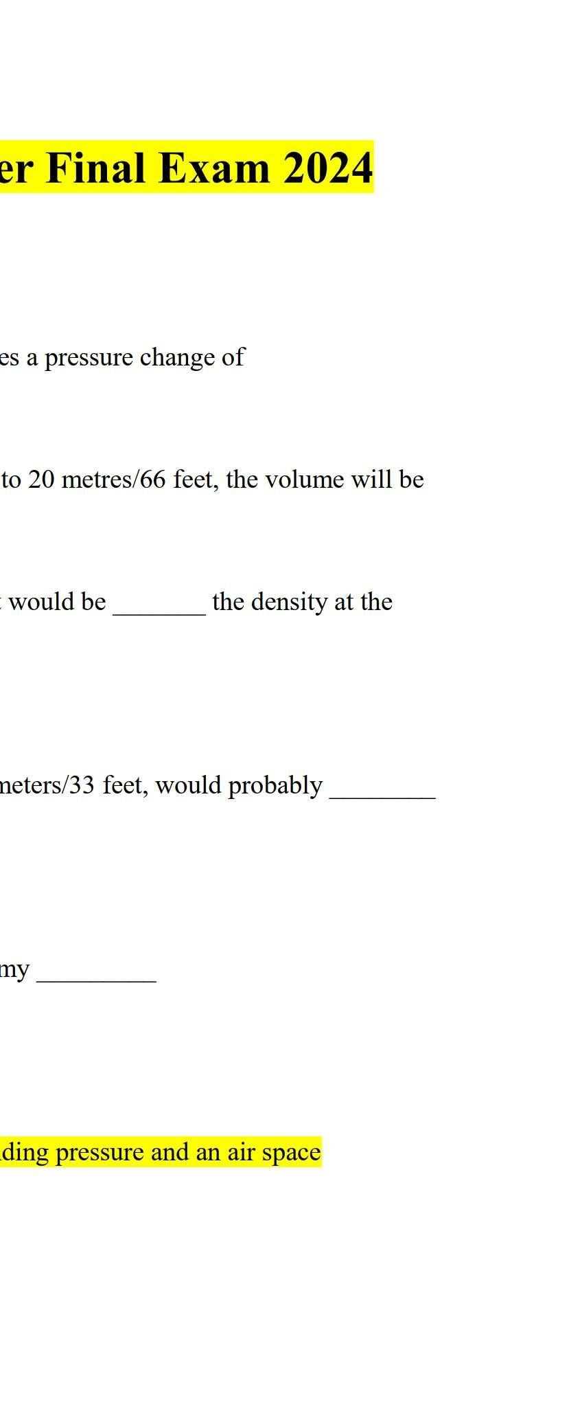 ssi open water diver exam answers