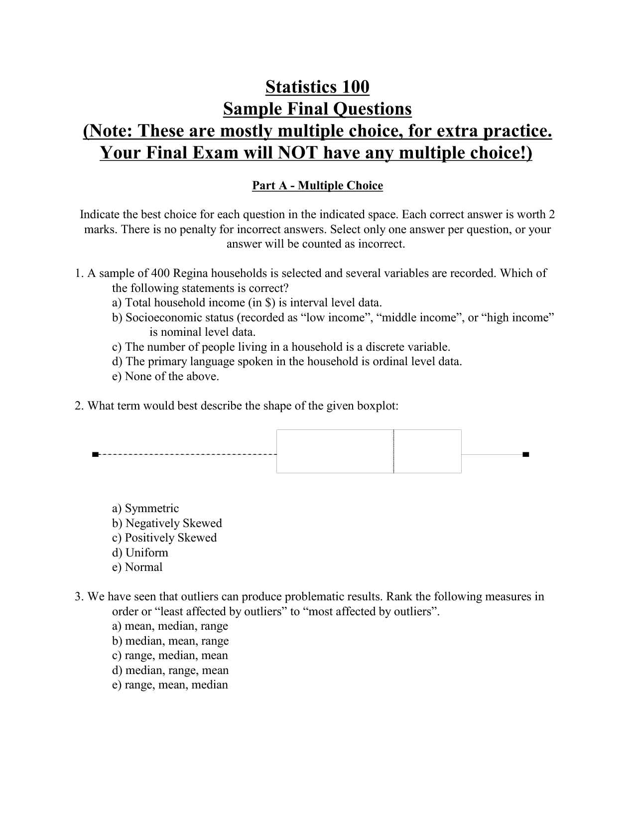 statistic final exam answers