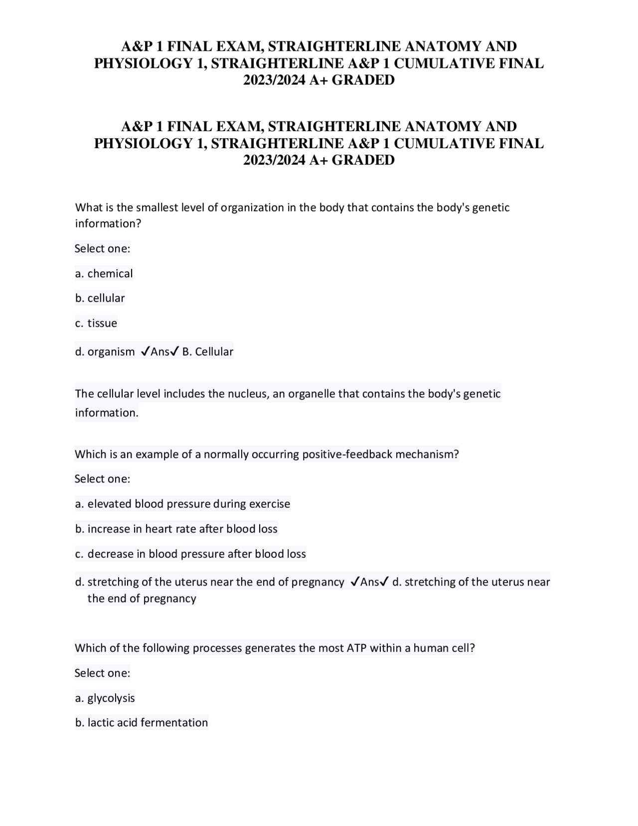 straighterline anatomy and physiology final exam