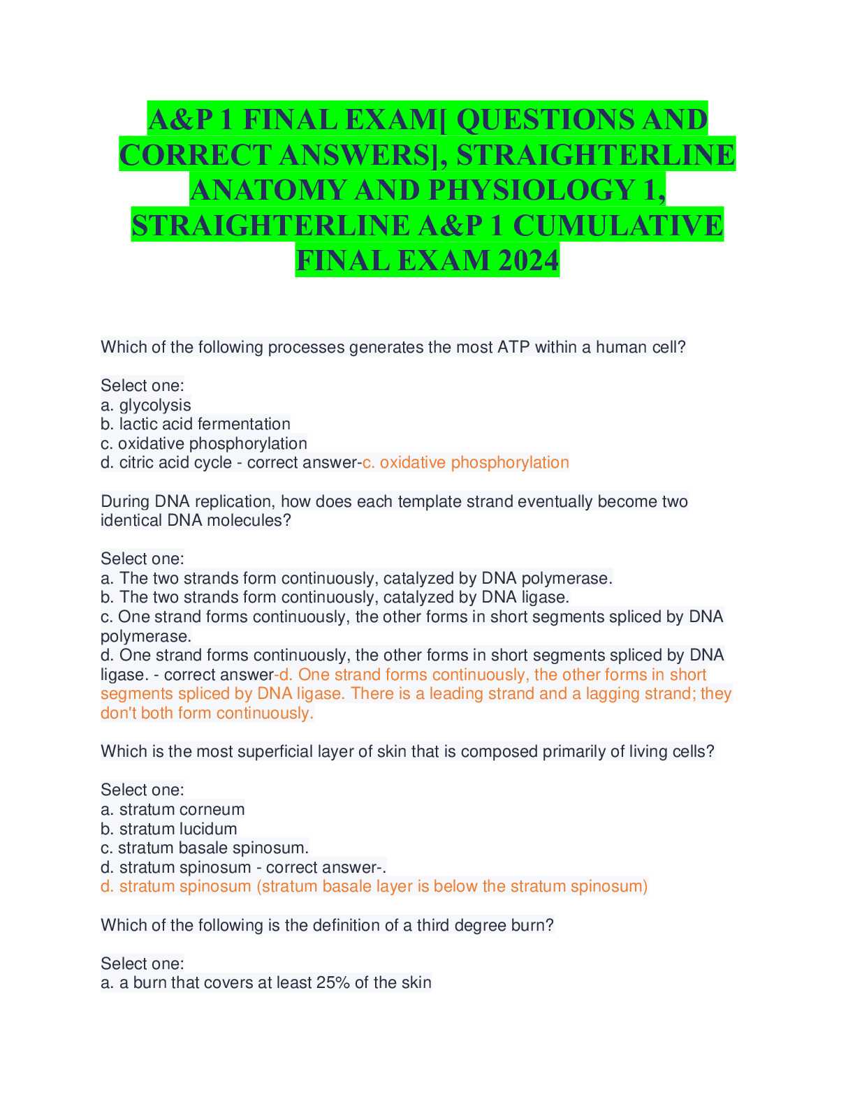 straighterline chemistry final exam answers