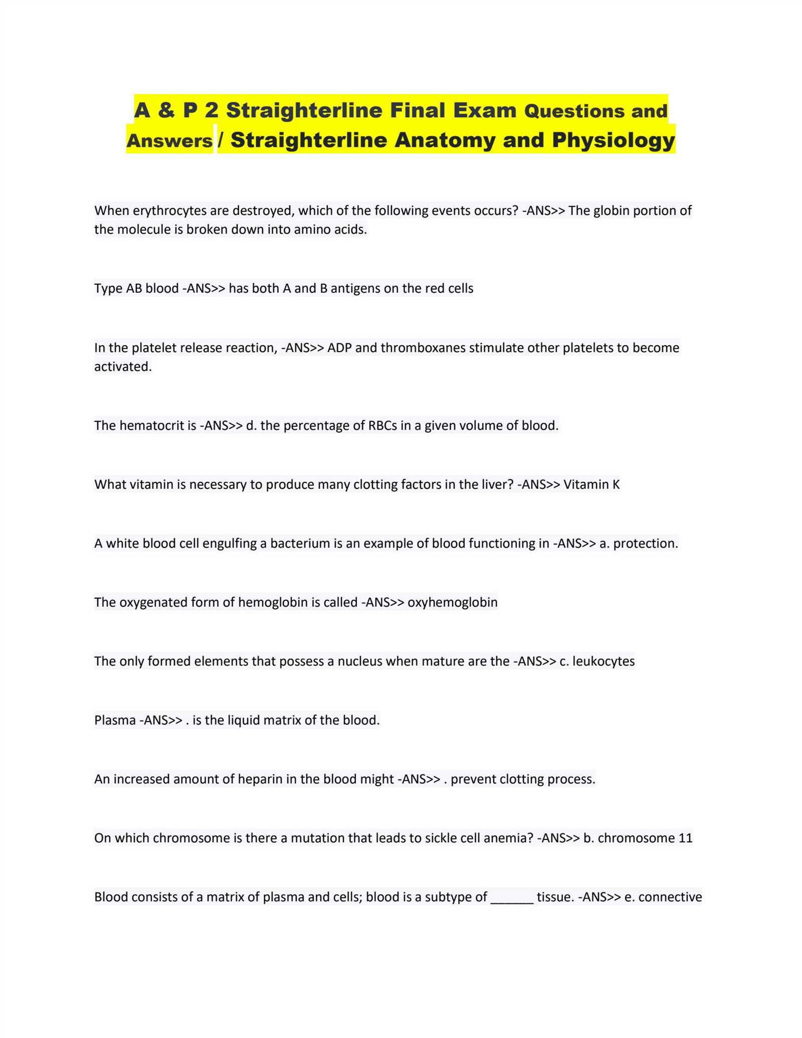 straighterline chemistry final exam answers