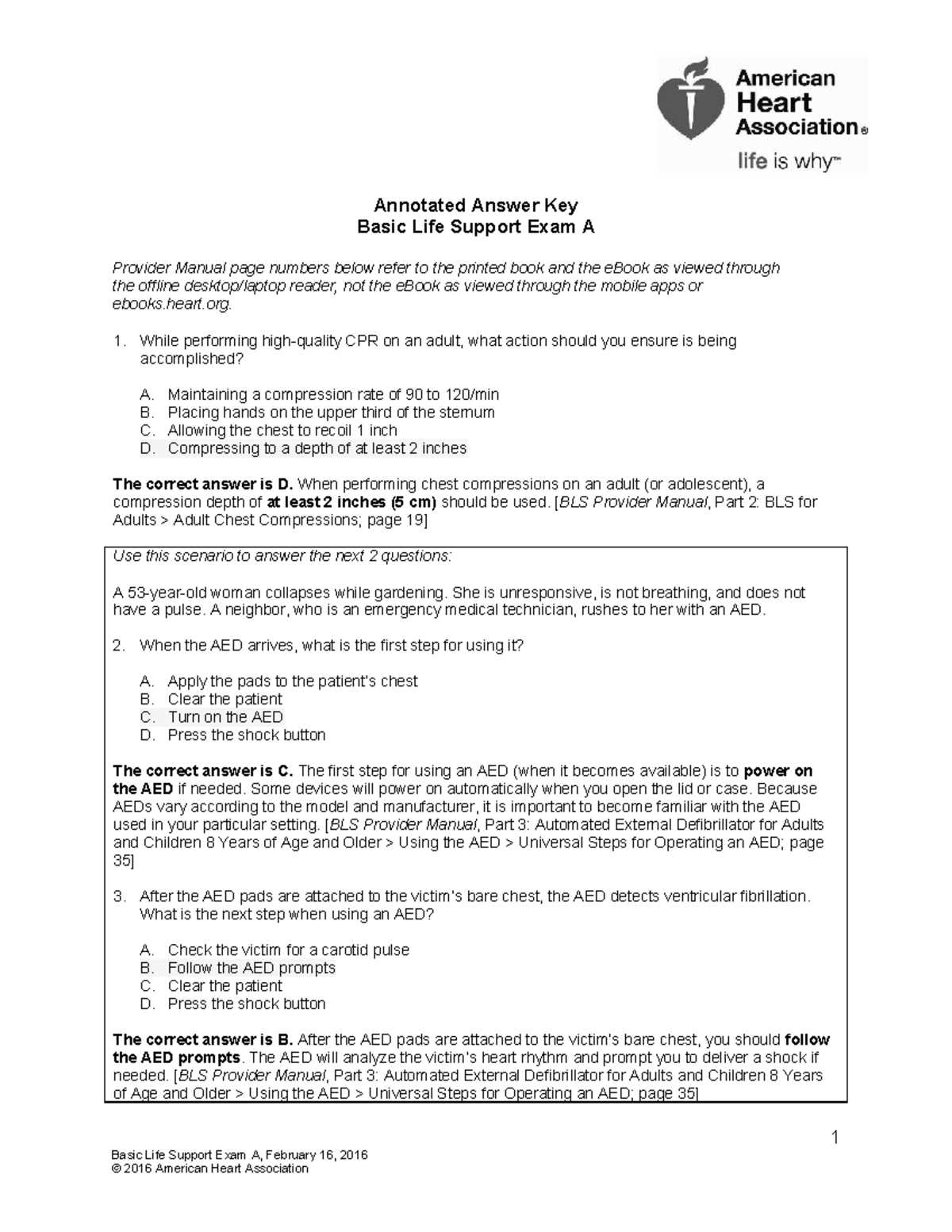 student answer sheet basic life support exam