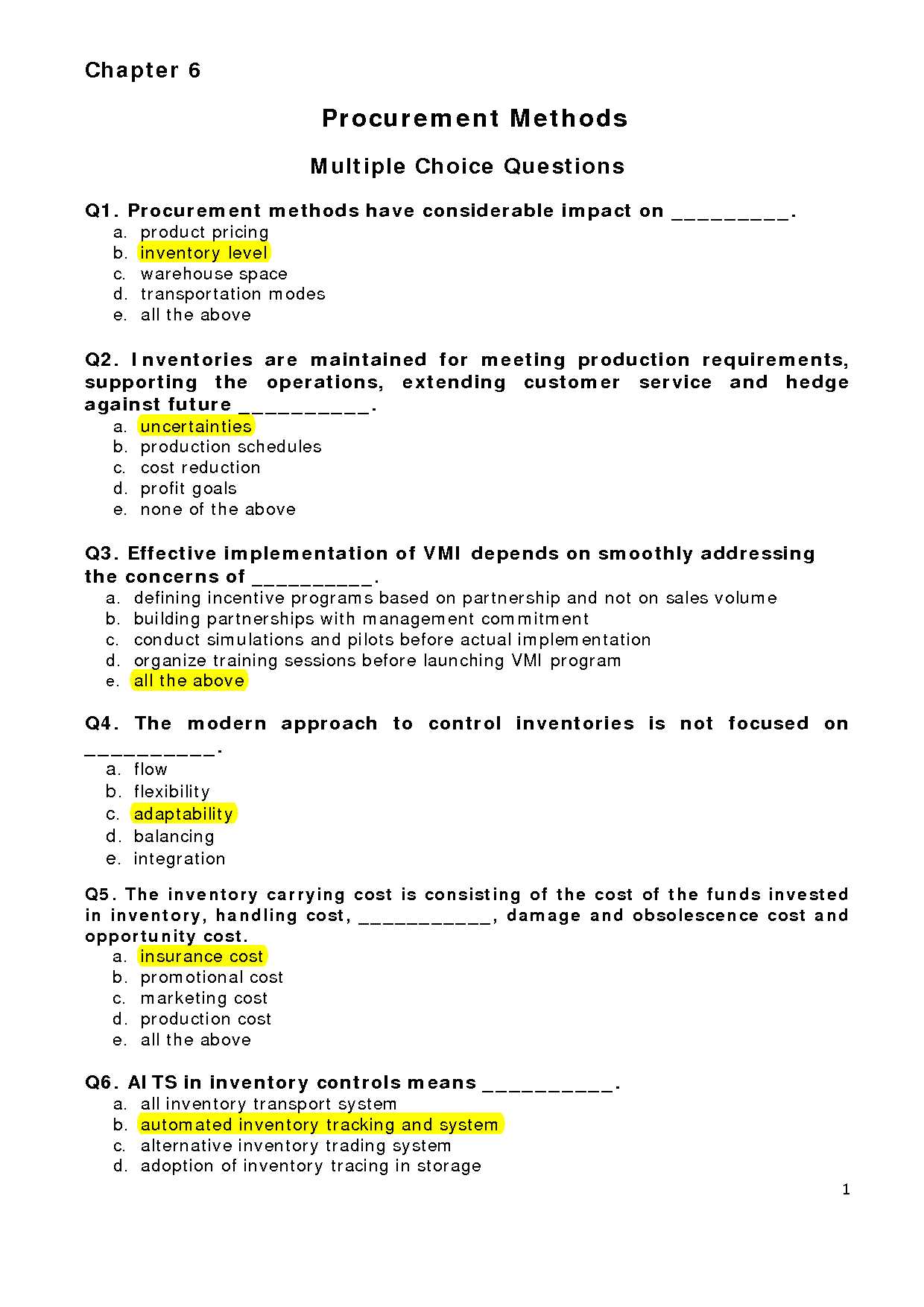 supply chain exam questions and answers