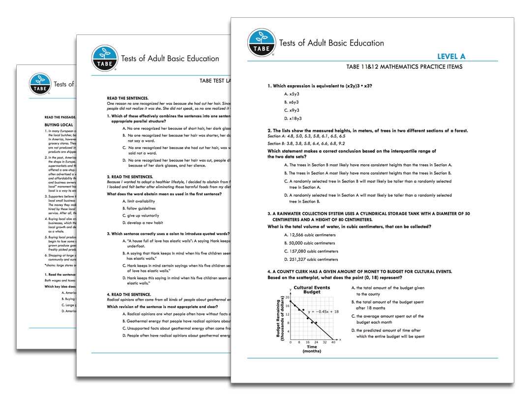 tabe test questions and answers