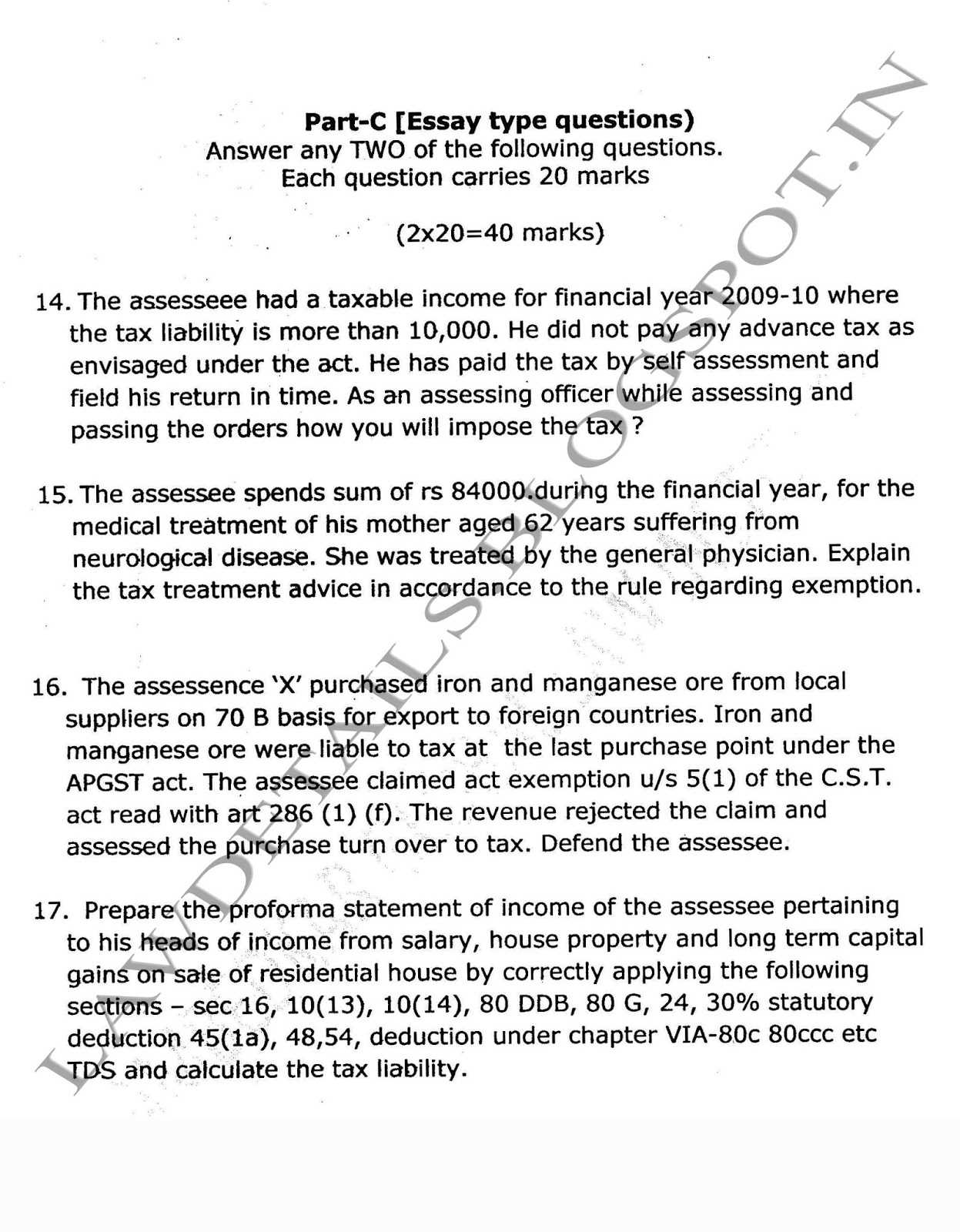 tax law exam questions and answers