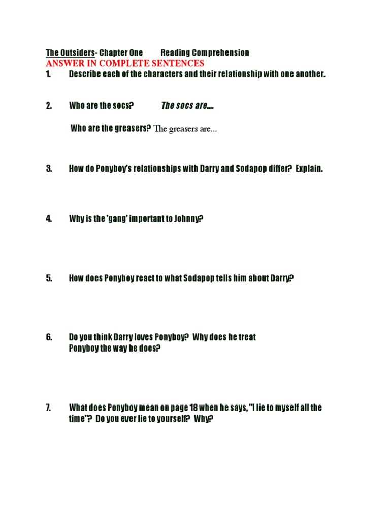 the outsiders chapter questions and answers