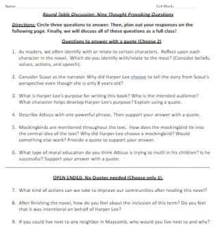 to kill a mockingbird socratic seminar questions and answers