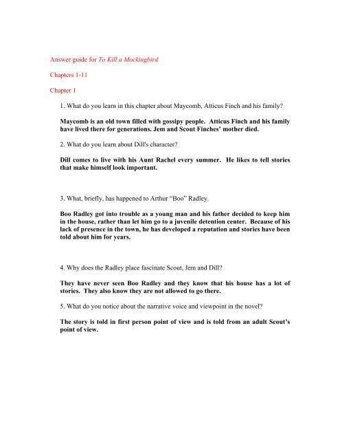 to kill a mockingbird study guide questions answers