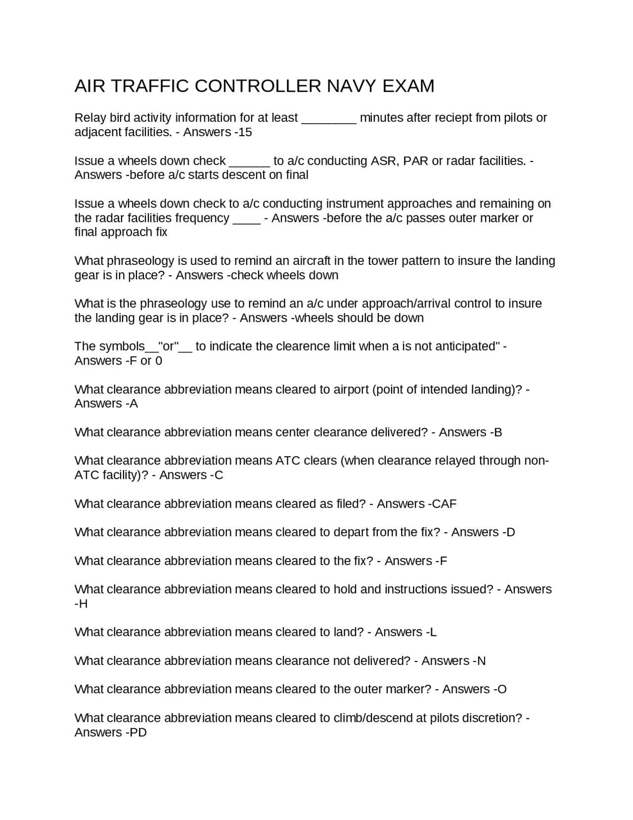 traffic exam answers