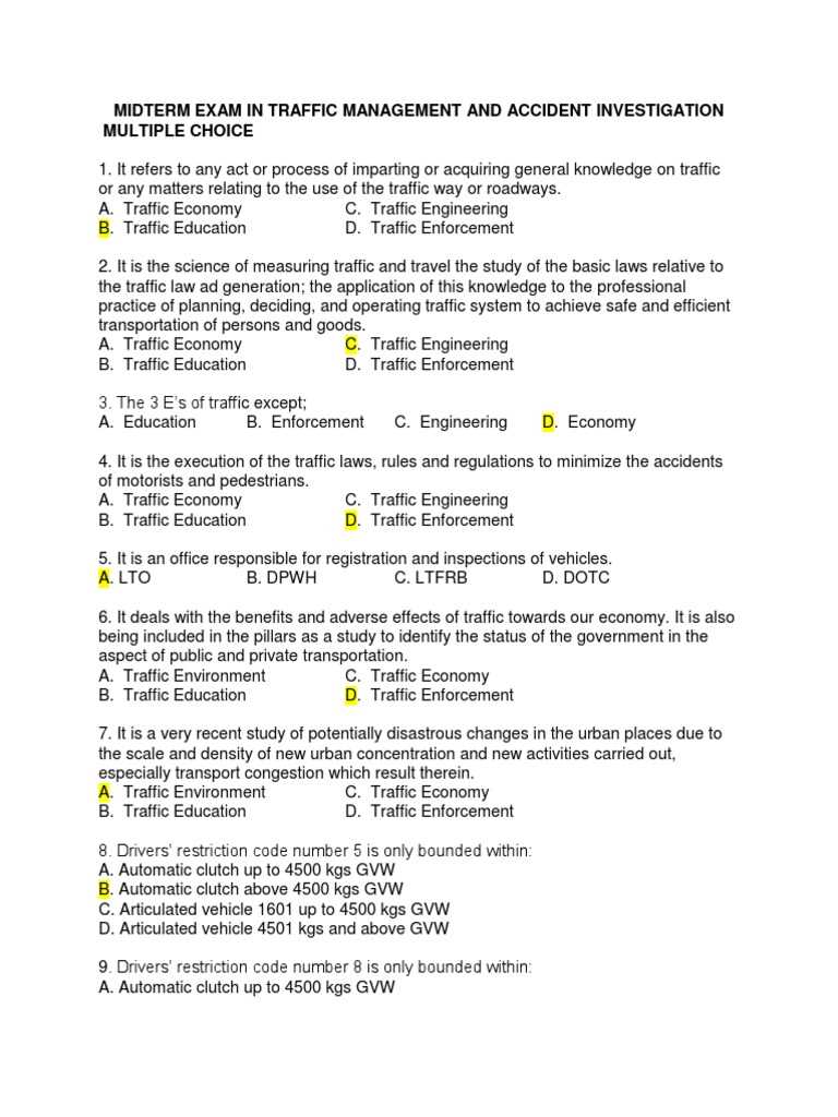 traffic exam answers