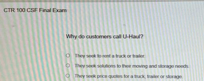 uhaul final exam answers