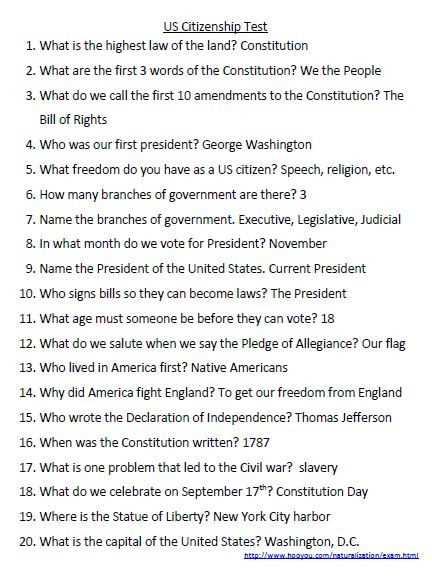 us citizenship exam answers