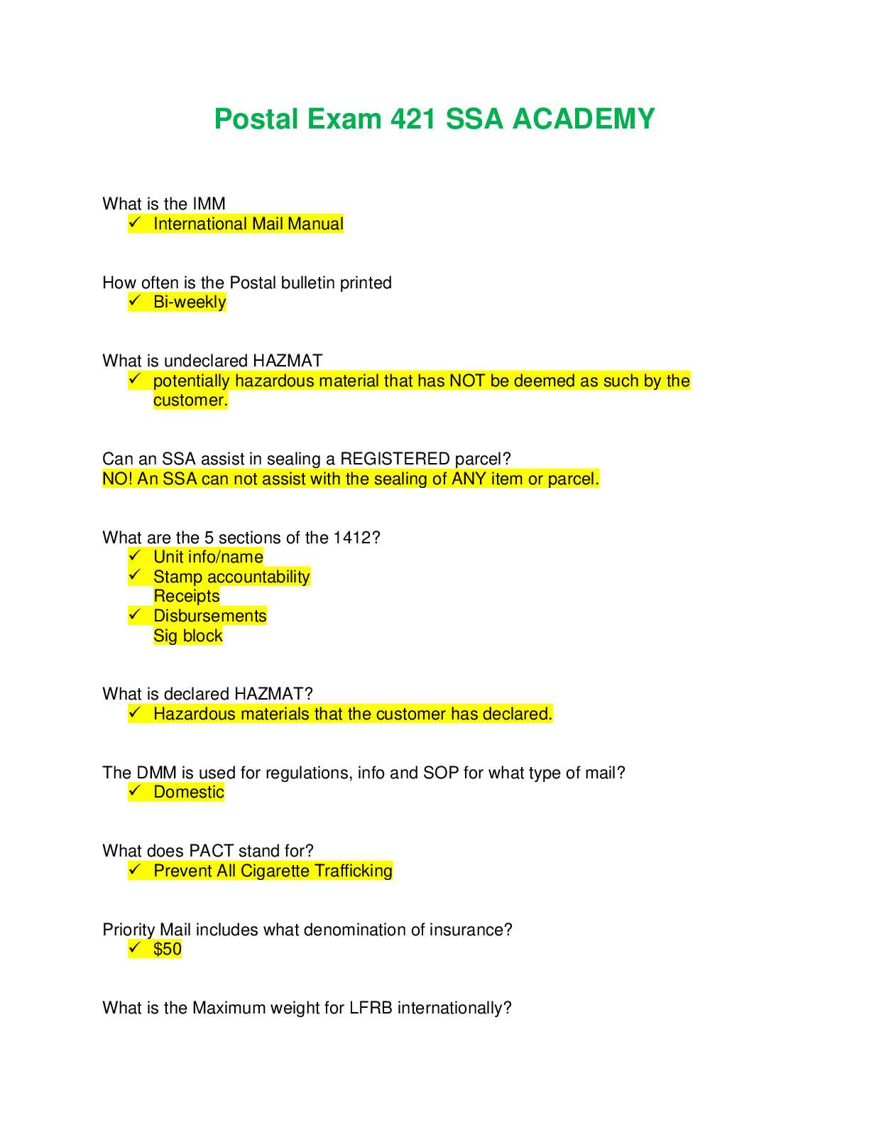 usps exam answers