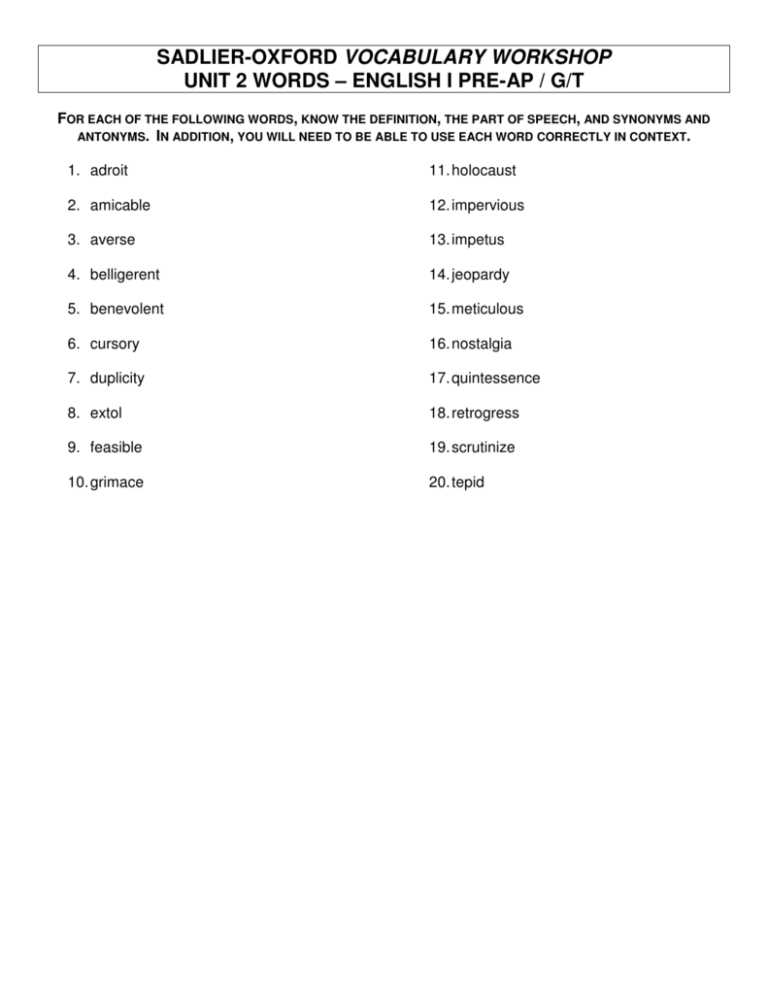 vocabulary workshop level e unit 15 antonyms answers