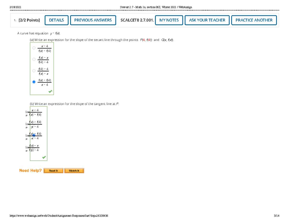 webassign calculus 2 homework answers