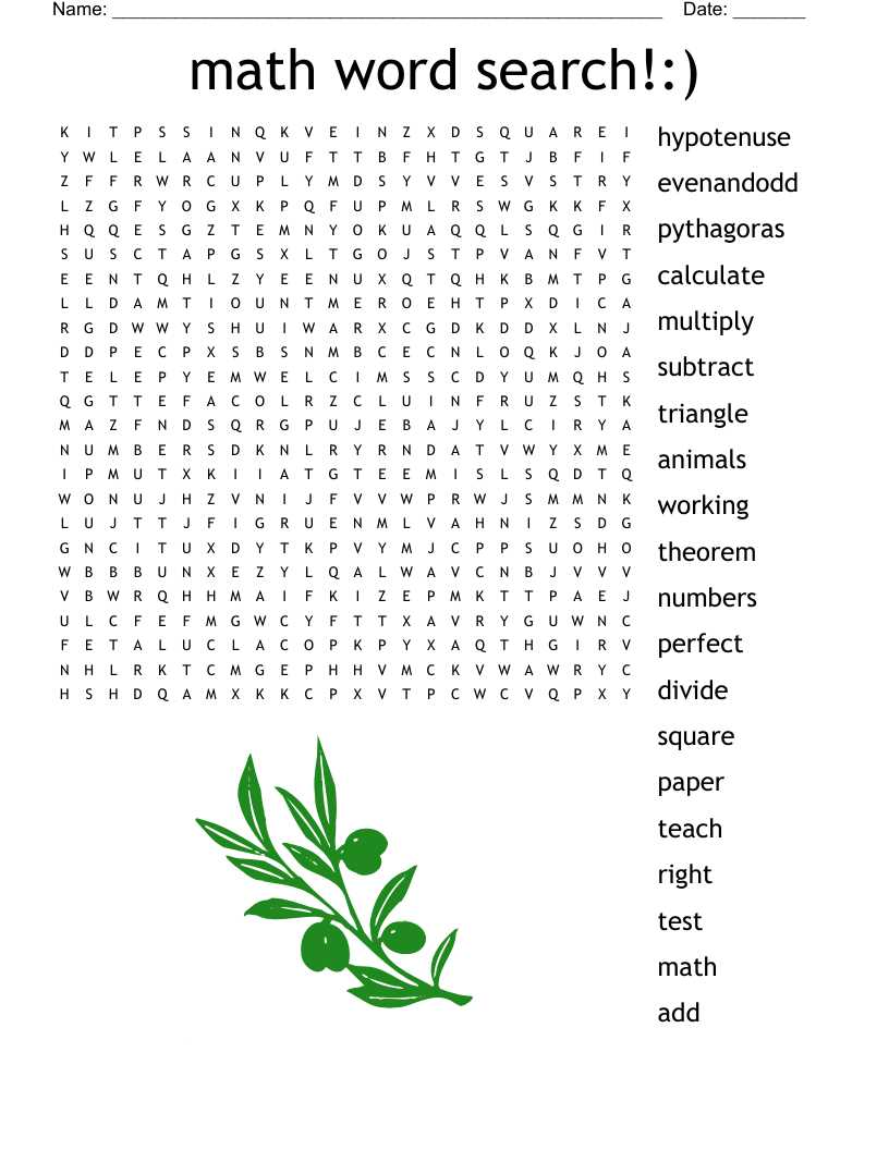 word search math terms answers