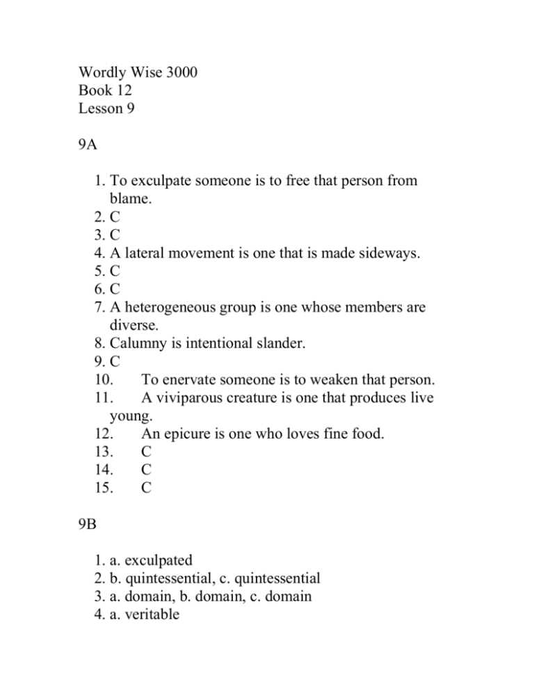 wordly wise 3000 book 10 lesson 1 answers