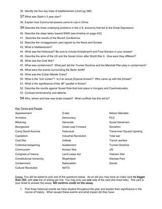 world history final exam study guide answer key