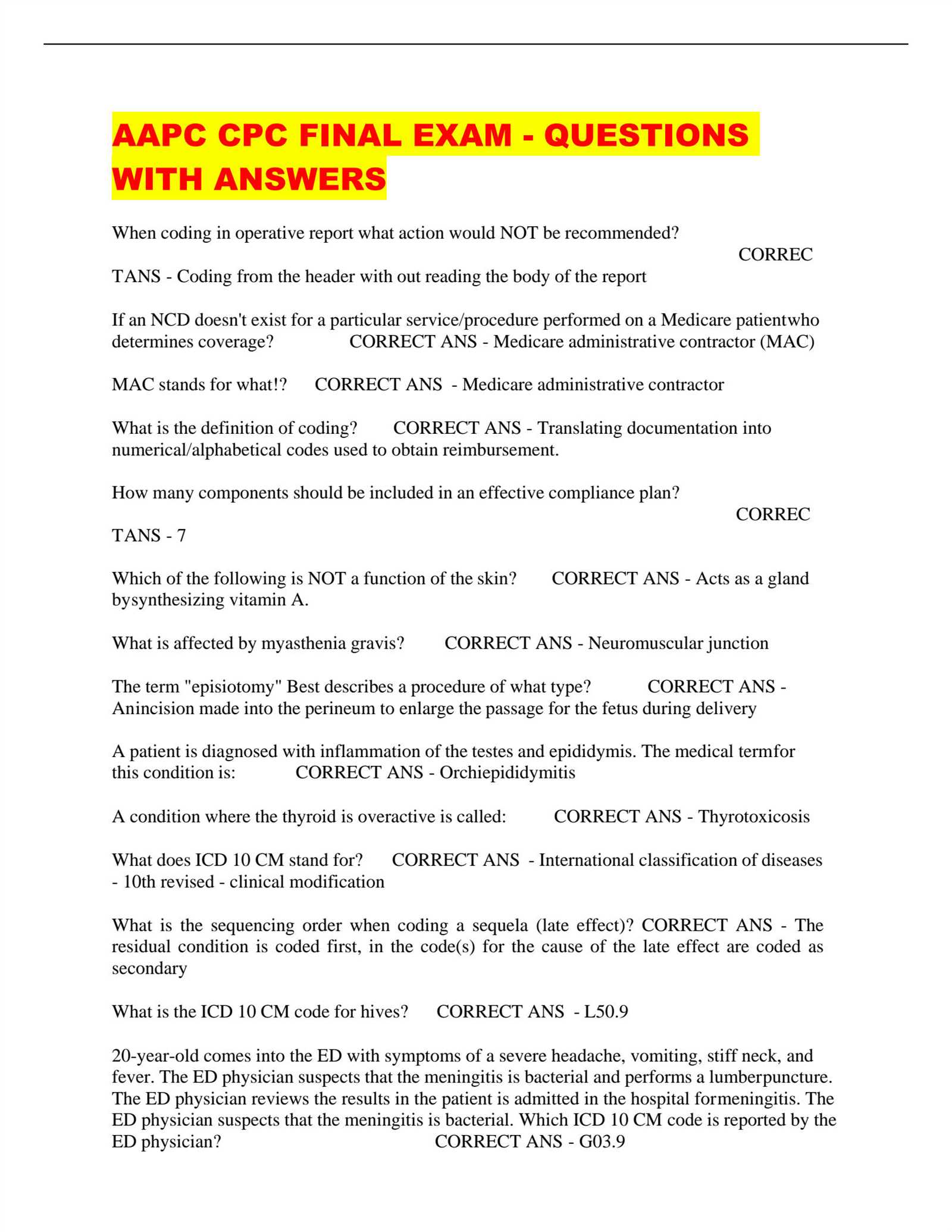 aapc chapter 5 review exam answers