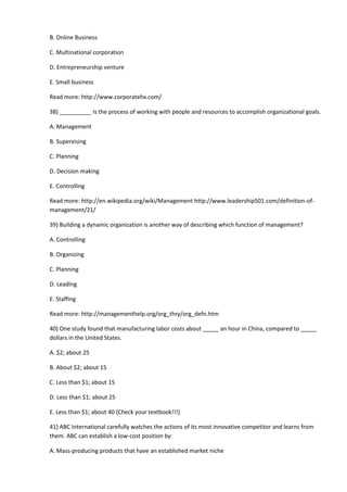 entrepreneurship final exam questions and answers