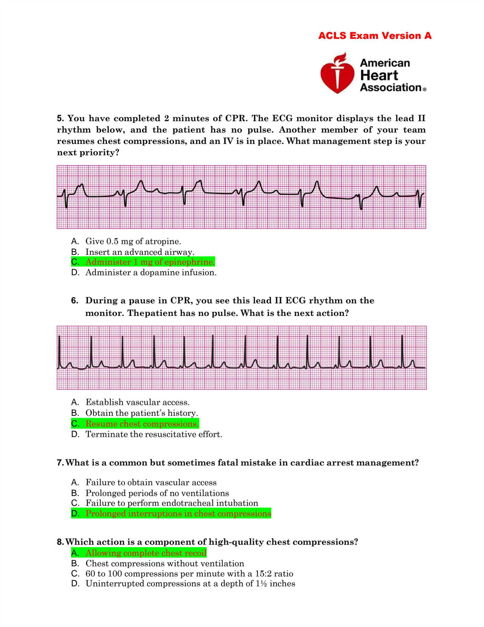 acls exam answer sheet