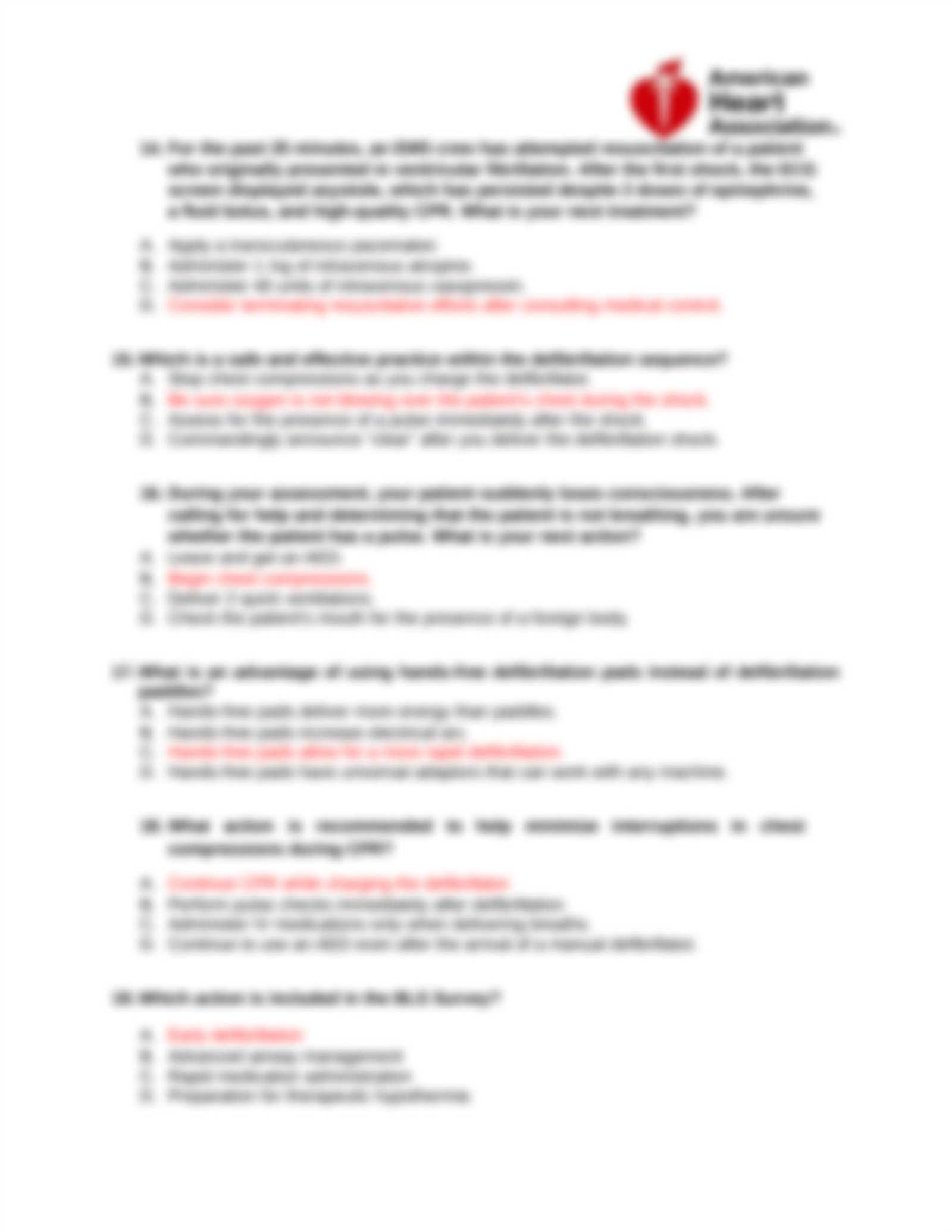 acls exam version a answers