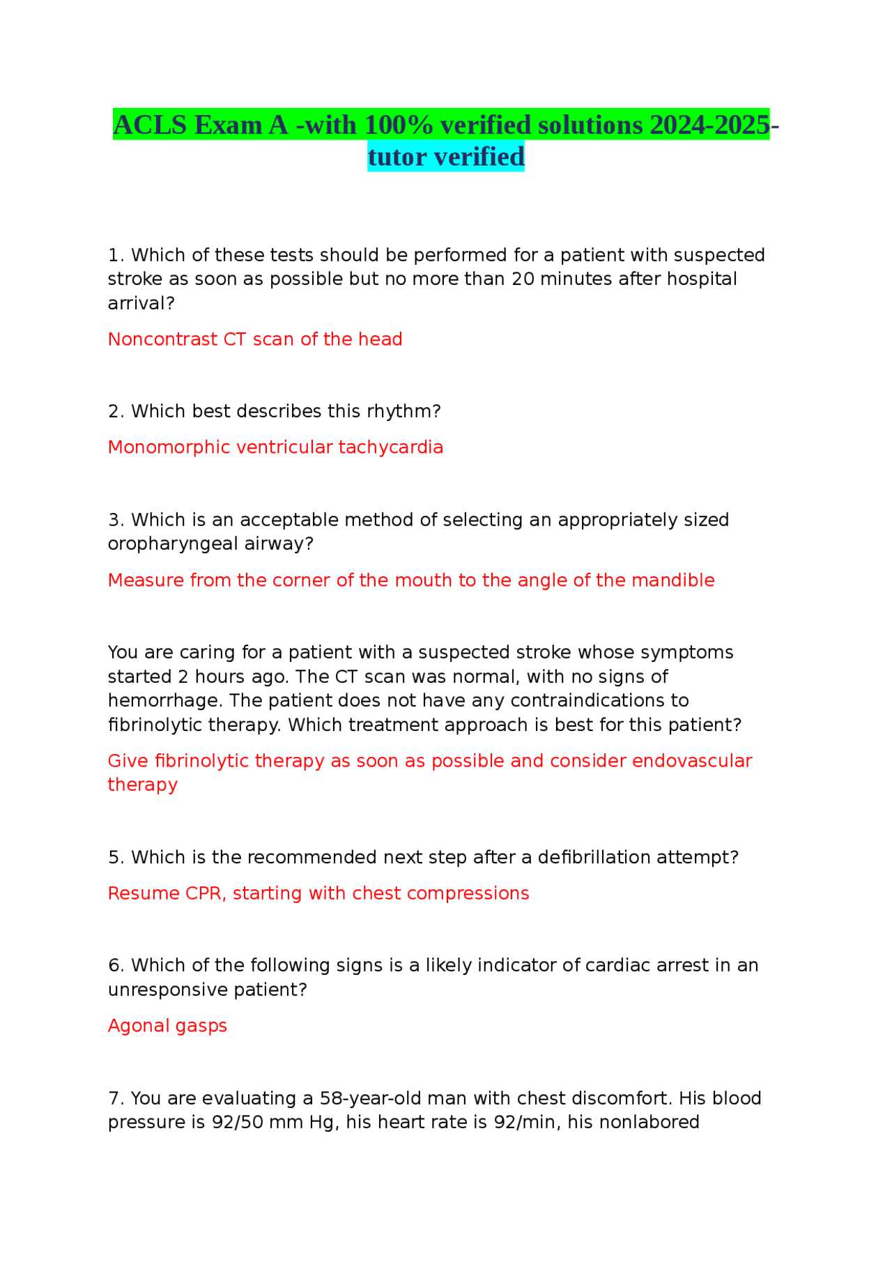 acls written test answers 2025