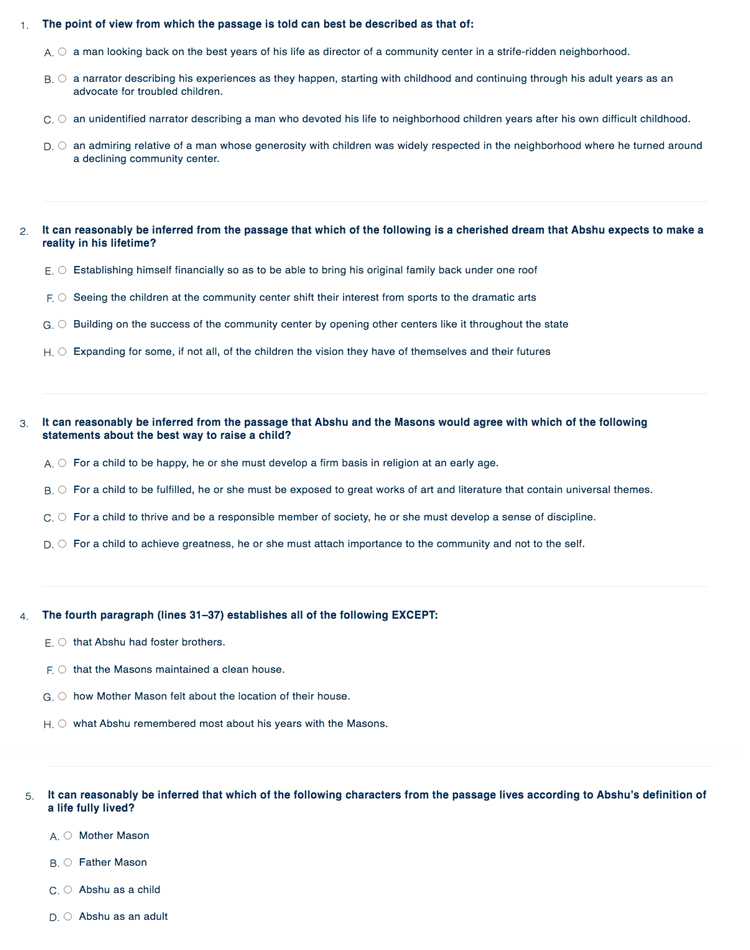 act reading test answer key