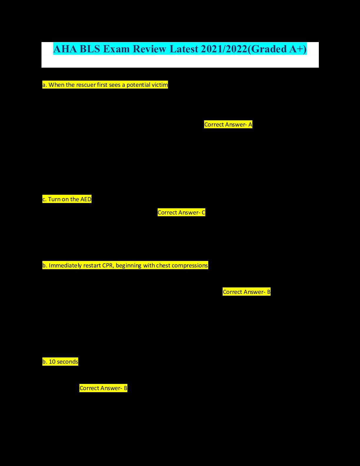 advanced cardiovascular life support exam c answers